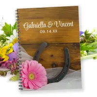 Pink Daisy Horseshoe Western Wedding Guest Book