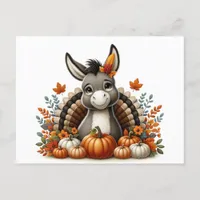 Adorable Donkey Thanksgiving Postcard