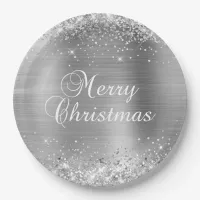 Glittery Silver Foil Merry Christmas Paper Plates