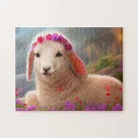 Cute easter lamb with flowers -    jigsaw puzzle