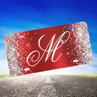 Silver Glitter Shiny Red Foil Fancy Monogram License Plate