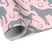 Horse Lover Pink and Grey Horses and Ponies Wrapping Paper