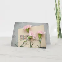 Pink Carnations and Vintage Letter  Card