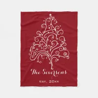 White Christmas Tree on Red Fleece Blanket