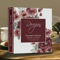 Burgundy Floral Watercolor Bridal Shower Recipe 3 Ring Binder