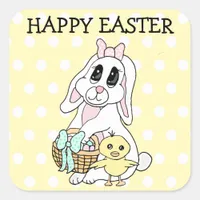 Happy Easter To You Bunny and Chick Square Sticker