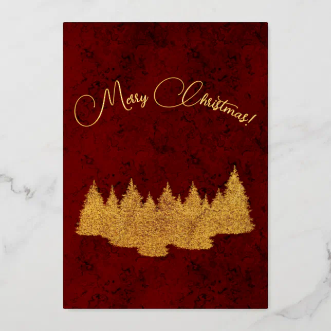 Merry Christmas - minimalist - golden fir trees Foil Holiday Card