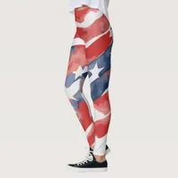 Abstract Watercolor Flag Leggings for 4th of July