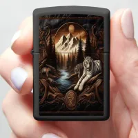 White Tigers in a Mountain Stream Zippo Lighter