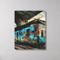 Abandoned Train with Graffiti Urban Street Art Canvas Print