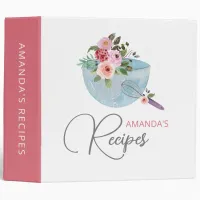 Watercolor Baking Supplies Personalized Recipe 3 Ring Binder