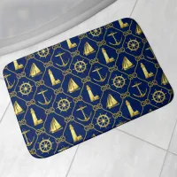 Coastal Nautical Gold and Blue Rope Knots Bath Mat