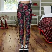 Burgundy Roses with Black Background   Leggings