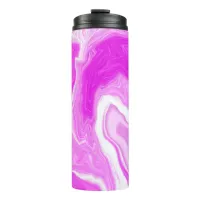 Pink and White Marble Swirls Fluid Art Thermal Tumbler