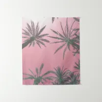 Pastel Pink Sunset Palm Trees Tapestry