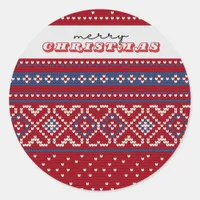 Cozy Red & Blue Sweater Merry Christmas Classic Round Sticker