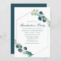 Eucalyptus Leaves Greenery Rose Gold Graduation Invitation