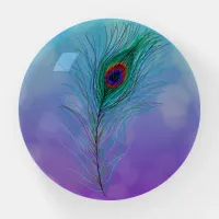 Turquoise, Blue and Purple Peacock Feather Paperwe Paperweight