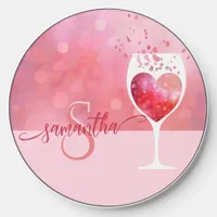 Elegant Girly Pastel Pink Wine Heart That's Amore Wireless Charger