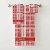 Red Gold Christmas Plaid Pattern#2 ID1009 Bath Towel Set