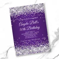 Silver Glitter Royal Purple Ombre 50th Birthday Invitation