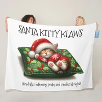 Funny Cute Dreaming Santa Kitty Klaws Fleece Blanket