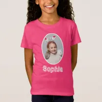 Girly Pink Daughter Name And Photo Christmas T-Shirt