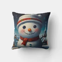 Snowy Christmas night joyful celebration Throw Pillow