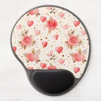 Valentine's Pink Watercolor Roses and Hearts  Gel Mouse Pad