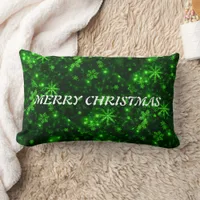 Merry Christmas Snowflakes Green Lumbar Pillow