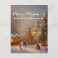 Snow Christmas Trees In Quaint Village Scene Postcard