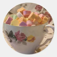 Valentine Candy and Rose Teacup Classic Round Sticker