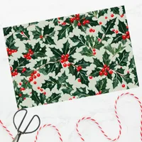 Festive Holly Leaves and Berries Christmas  Tissue Paper