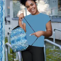 Blue Chevron pattern  Drawstring Bag
