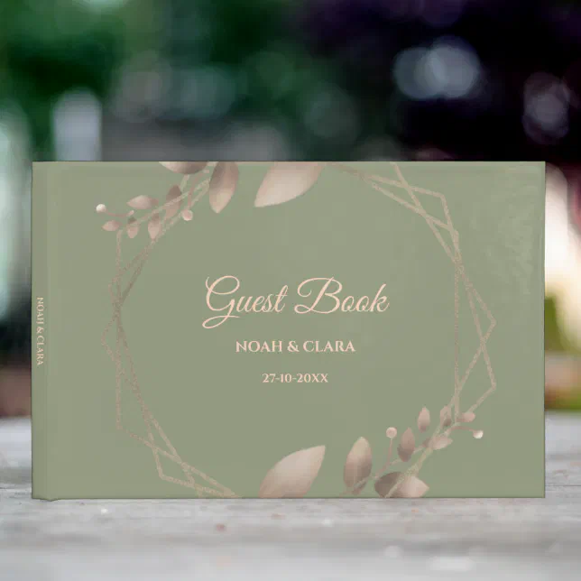 Modern Simple botanical elegant sage green gold  Guest Book