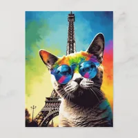 Gray Cat in Sunglasses in Paris Postcard