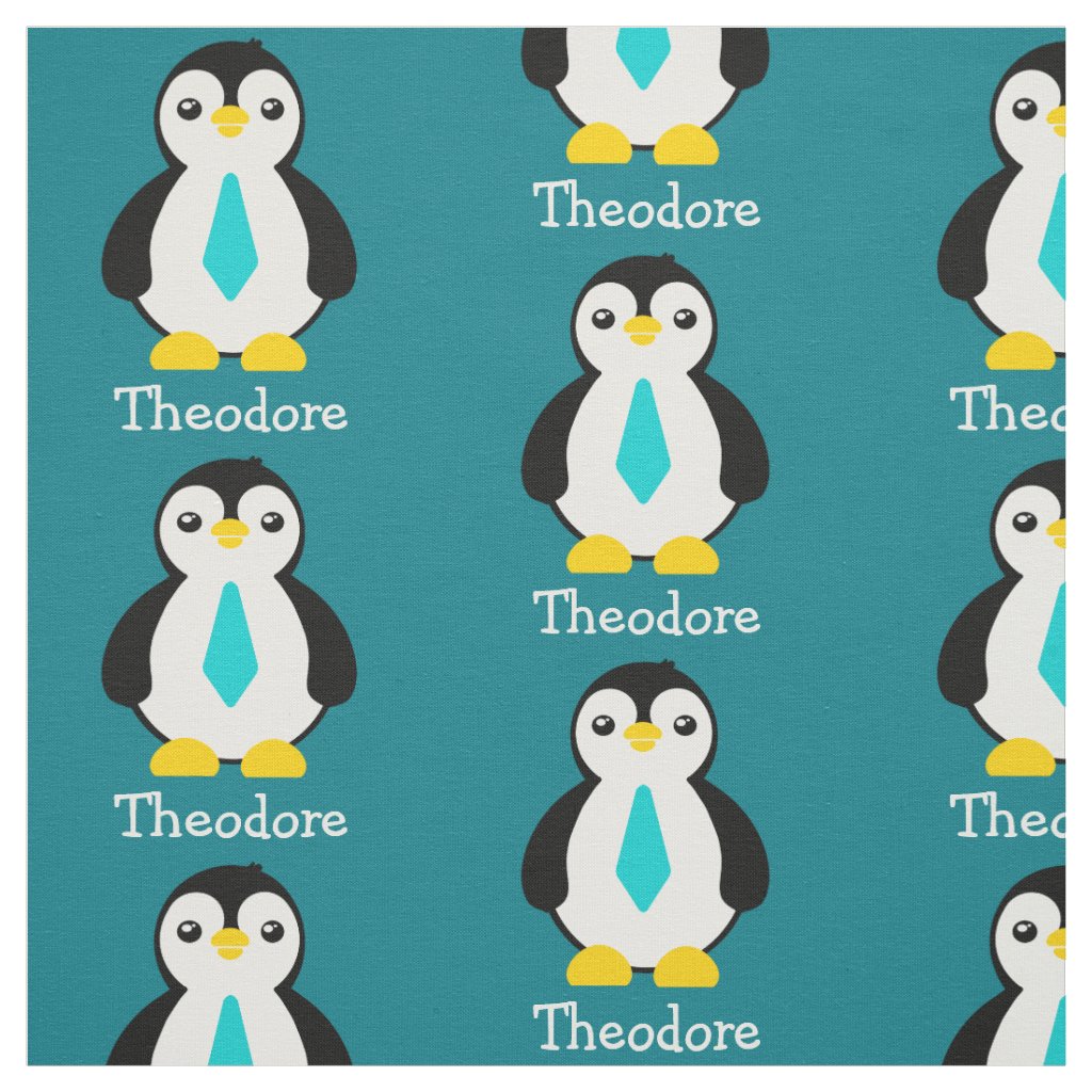 Cute Baby Penguins with Blue Neckties Fabric