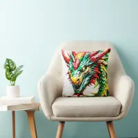 Fire breathing dragon red, green, and yellow scale throw pillow