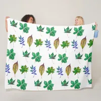 Green and Blue Watercolor Leaves Fleece Blanket
