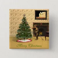 Cute Mouse Decorating a Christmas Tree Pinback Button