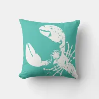 Teal Blue and White Weathered Lobster Surf Shack Throw Pillow