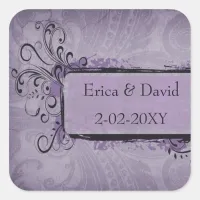 Purple Rustic Vintage Wedding Square Sticker