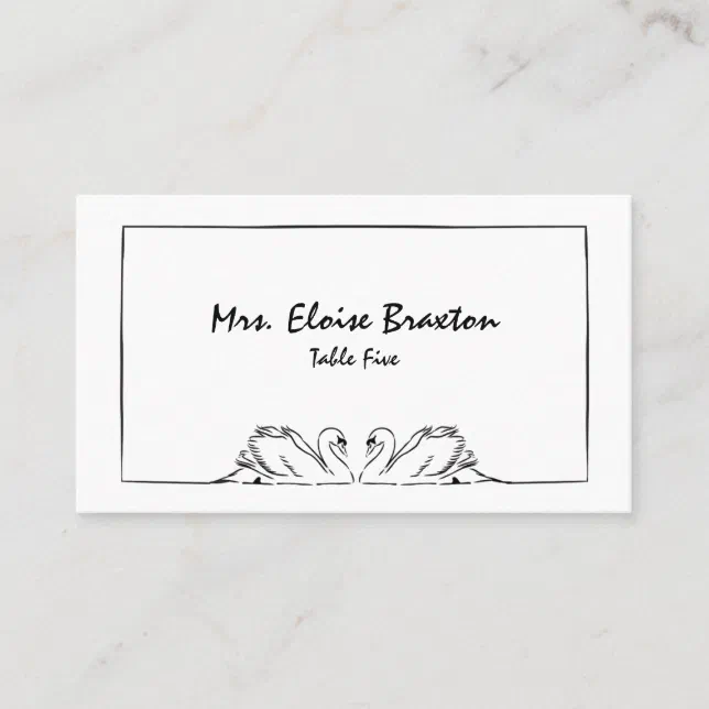 Simple Timeless Handwritten Swan Elegant  Place Card