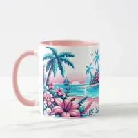 Pixel Art Ocean Pink and Blue Tropical Art Mug