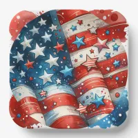 Red, White and Blue Patriotic Fourth of July Party Paper Plates