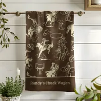 Western Rodeo Cowboy Dark Brown Personalized Kitchen Towel