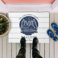 Navy Blue & White Rustic Wood Nautical Lake House Doormat