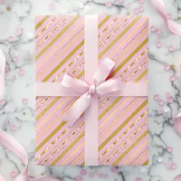 Elegant Pink and Gold Faux Foil Stripes Wrapping Paper