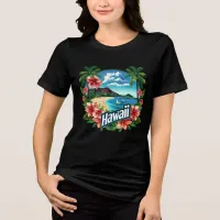 Hawaii Beach Mountains Tropical Flowers Travel Art Tri-Blend Shirt