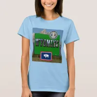 Wyoming Picture, Map, Flag and State Seal Womens T-Shirt